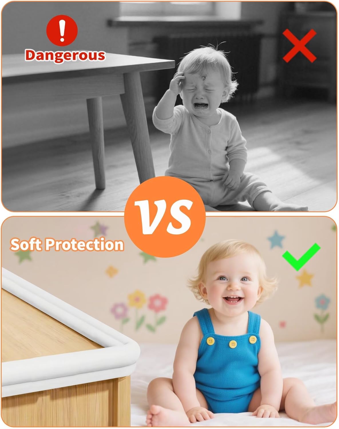 16.4FT L-Shape Baby Corner Protector Guards, Pre-Taped, 0.47''Thick | Edge Safety Bumpers for Furniture & Sharp Table Corners, with 10 Corners, Waterproof Soft Foam Adhesive Guard Cushion, White
