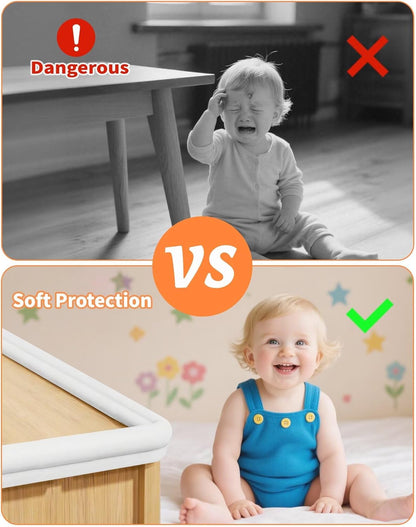 16.4FT L-Shape Baby Corner Protector Guards, Pre-Taped, 0.47''Thick | Edge Safety Bumpers for Furniture & Sharp Table Corners, with 10 Corners, Waterproof Soft Foam Adhesive Guard Cushion, White