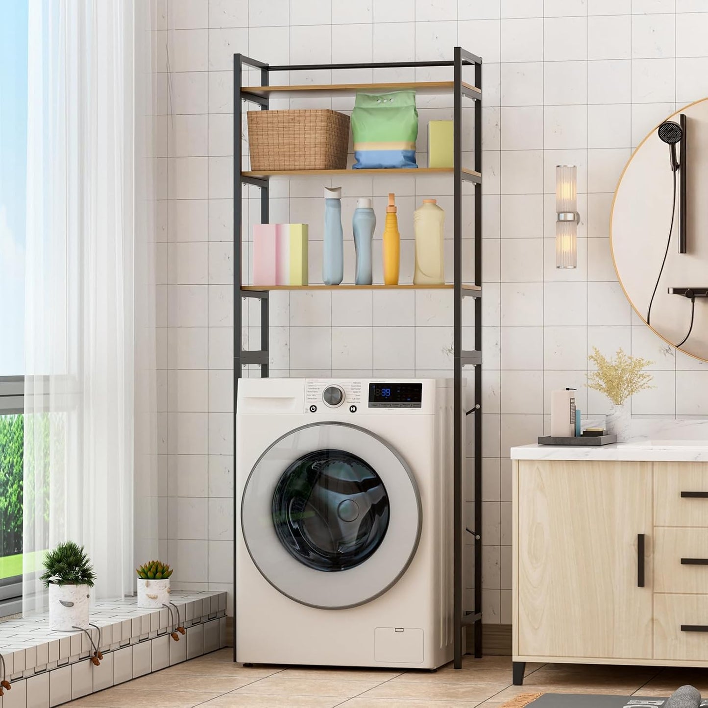 Laundry Room Storage Organizer, Over The Washer and Dryer Storage Shelves for Washer Dryer Countertop, 27.17"W x 11.81"D x 71.26"H, Suit Washing Machine Width Within 25.59", Hold 50lbs 【Ship from US】