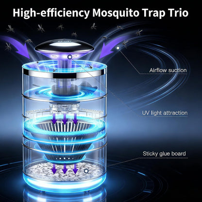 Fly Trap Indoor Mosquito Flying Insect Trap Automatic Electric Fly Catcher Fan Powered Gnat Catcher with 3 Sticky Boards, for Kitchen, Living Room, Dining Room, Yard, Swimming Pool, Picnic or Camping