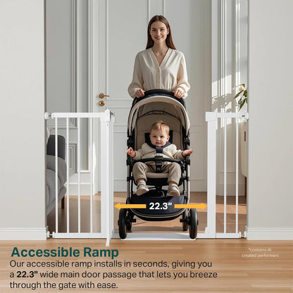 Cumbor 29.7-48" Baby Gate for Stairs, Mom's Choice Awards Winner-Dog Gate for Doorways, Auto Close Safety Pet Gate for Dogs Indoor, Easy Install Pressure Mounted Child Gate with Walk Thru Door, Brown