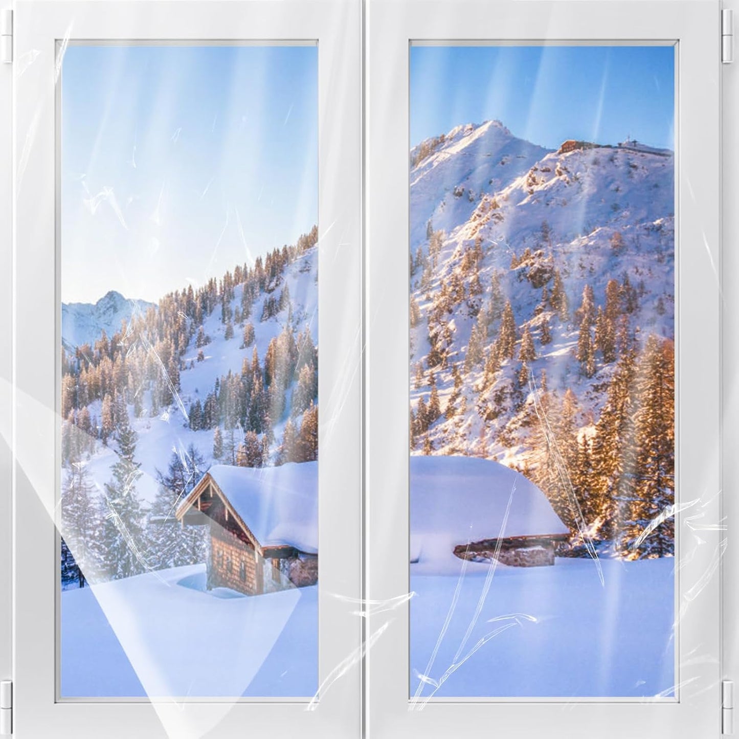 87×118in Patio Door Window Insulation Kit for Winter- Thicken Indoor Large Window Plastic for Winterizing, Clear Window Covering Shrink Film with Double-Side Tape to Keep Cold Out