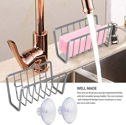 Sponge Rack – Iron and Stainless Steel 11x6x6 Cm | No-Drill Dishcloth Rack | Wall-Mounted Storage Holder for Kitchen Sink Organization to Hold Sponges, Dishcloths, and Cleaning Tools with Durable