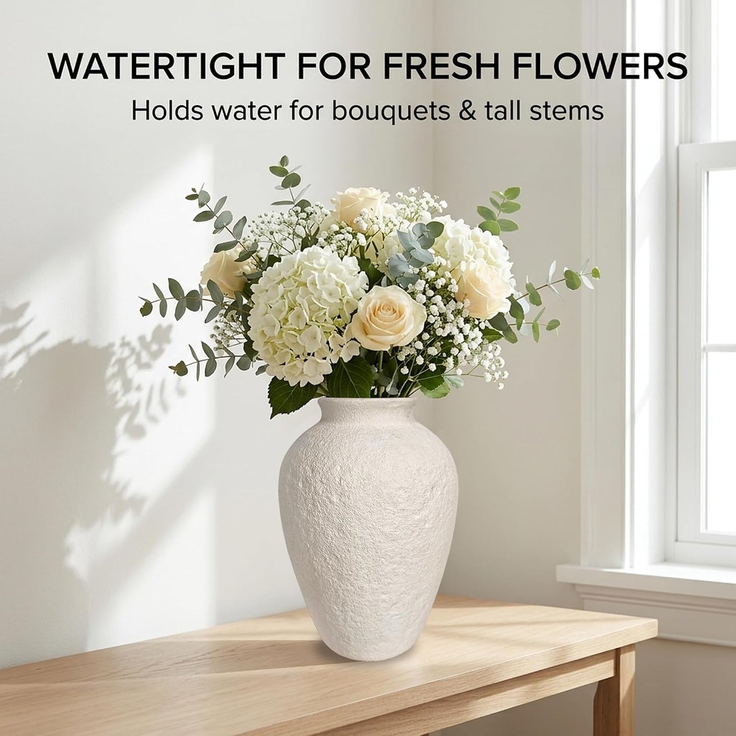5.9" Small White Round Ceramic Vase, Coffee Table Shelf Decor