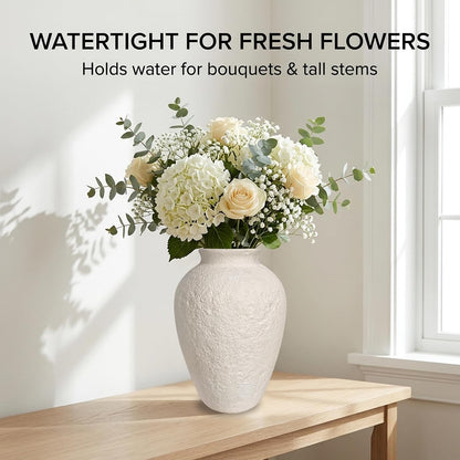 5.9" Small White Round Ceramic Vase, Coffee Table Shelf Decor