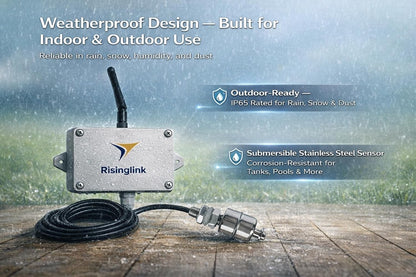 WiFi Water Level Monitor Alarm, High OR Low Water Level Alerts, Text & Email Notifications, Battery Powered, Stainless Steel Float Sensor with 10 ft Cable, Indoor/Outdoor Use
