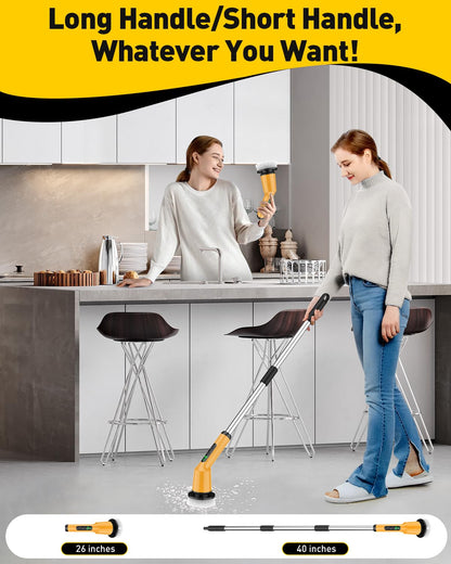 Shower Scrubber with Long Handle, Shower Cleaner Brush with 8 Floor Machine Pads, Cordless Electric Spin Scrubber for Cleaning with 2 Speed, Cleaning Supplies for Bathroom Bathtub Kitchen Floor Tile