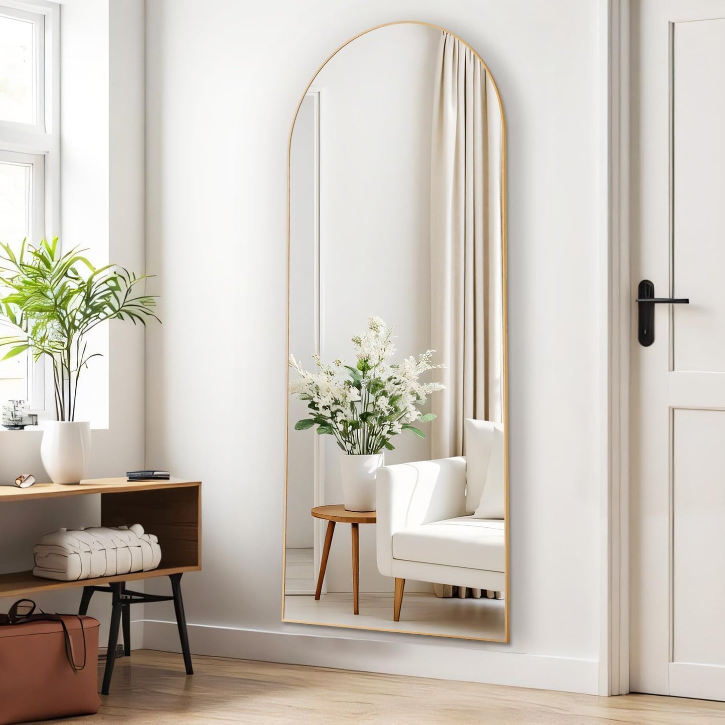 Arched Mirror Full Length, Upgraded 16"x59" Body Wall Mirrors with Shatter-Proof Glass, Floor Standing, Hanging or Leaning, Tall Arch Mirror with Stand Aluminum Alloy Frame for Bedroom, Black