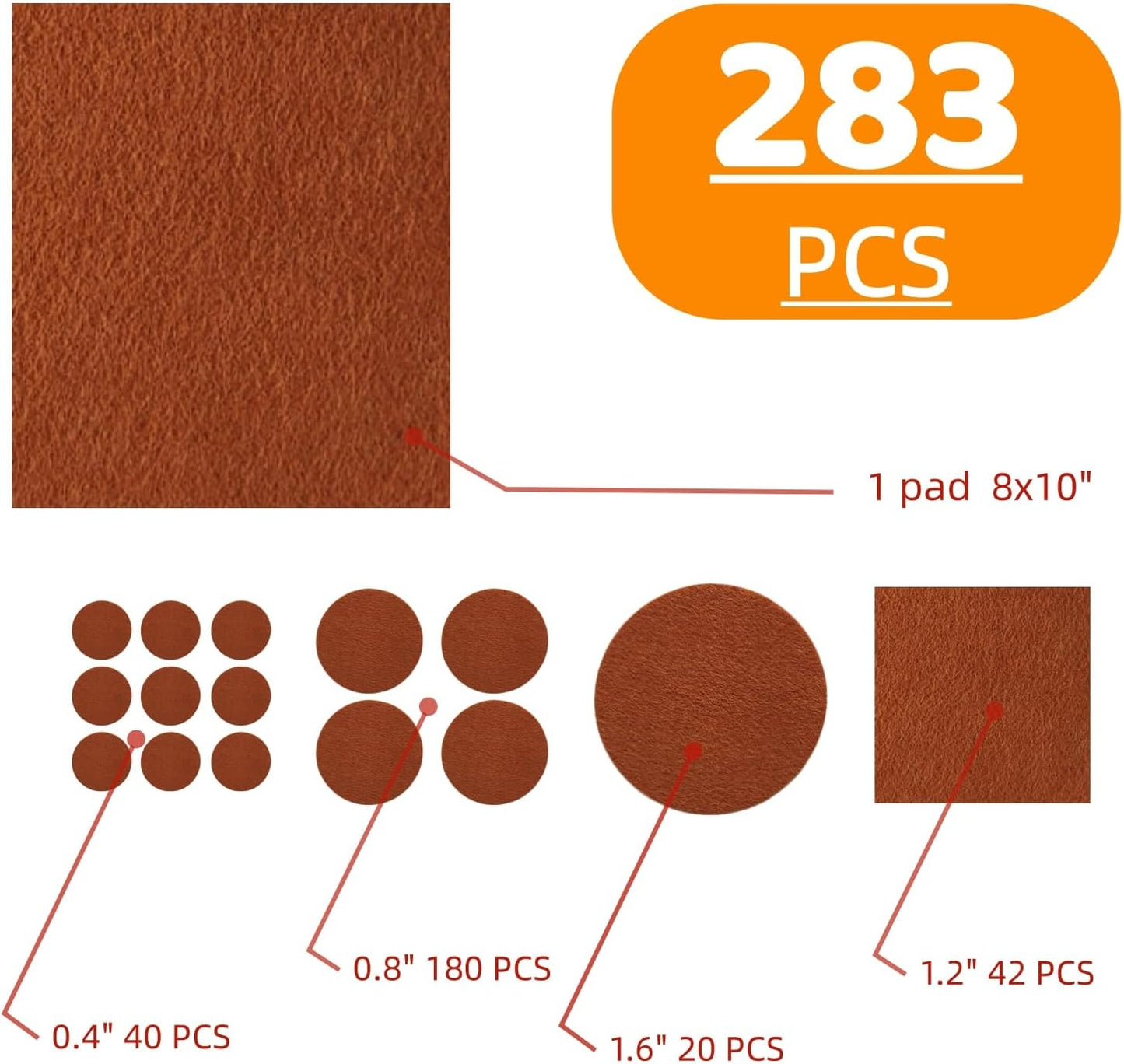 281 Pcs Brown Furniture Felt Pads Self-Adhesive Round & Square Felt Protectors for Chair Legs, Table Feet, Floor Anti-Scratch Pads for Hardwood Floors, Noise Reduction, Non-Slip, DIY Sheet