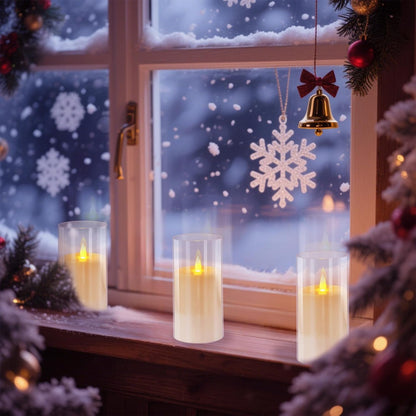 wemarry Flameless Candles 4" 5" 6" Acrylic Glass Pillars 3" Diameter Battery Operated Flickering Candles Include 8-Key Remote with Timer Function 400+ Hours (Amber, Warm Light 3 Pack)
