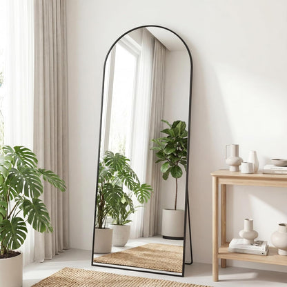 DUMOS 64"x21" Arched Full Length Floor Mirror, Full Body Mirror with Stand, Shatterproof Tempered Glass, Modern Aluminum Alloy Frame, Free Standing or Leaning for Home Decor, Gold