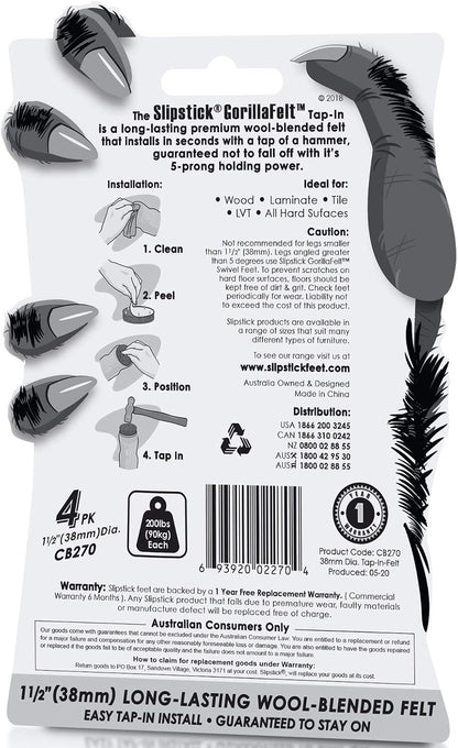 GorillaFelt Chair Leg Floor Protectors/Felt Chair Glides (Set of 16) Tap-On Felt Furniture Pads Guaranteed to Stay On, 1 Inch Round Chair Sliders