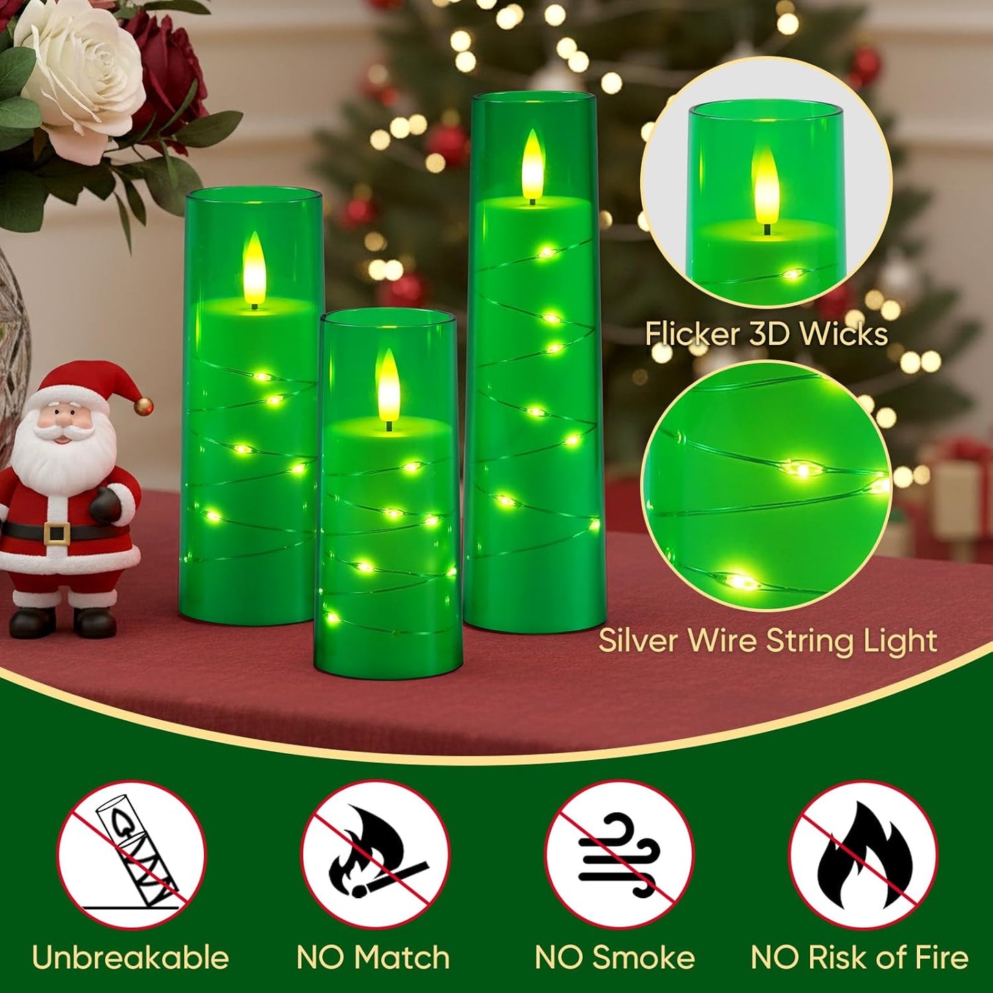 Raycare Flameless Candle with Remote Timer, 3 Flickering Acrylic Battery Operated LED Pillar Candles with Embedded Star String for Christmas, Wedding, Home Table Decor, and as a Gift (Ivory White)