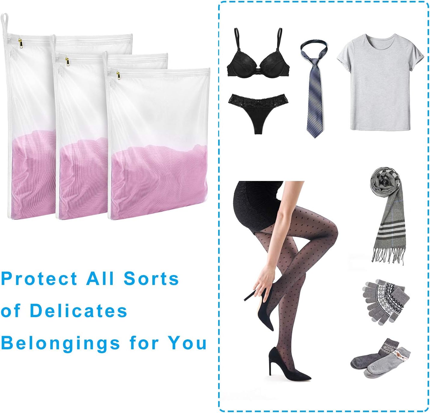 GOGOODA 2 Pack Delicates Laundry Bags, Fine Mesh Wash Bag with Hanging Loop | Large for Lingerie, Shirts, Sweaters, Underwear, Bra, Silk, Socks