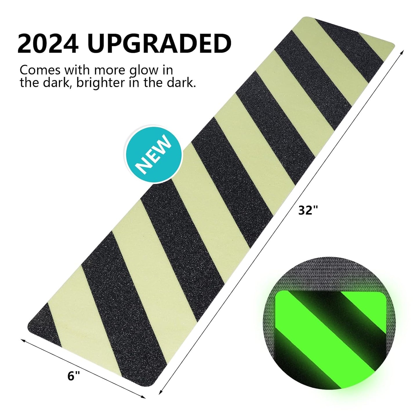 LifeGrip Anti Slip Traction Treads 10 Pack, 6"x32" with Glow in Dark Stripe, Best Grip Tape Grit Non Slip, Outdoor Non Skid Tape, High Traction Friction Abrasive Adhesive for Stairs Step