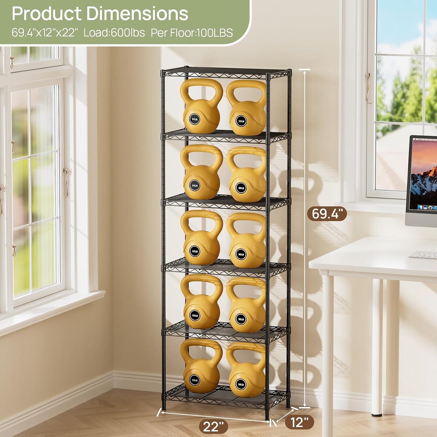 Golpart 4 Tier Adjustable Storage Shelves Metal Utility Shelf Wire Shelving Unit Organizer Rack for Home Kitchen Office Bathroom Pantry Room 12" D x 18" W x 44" H