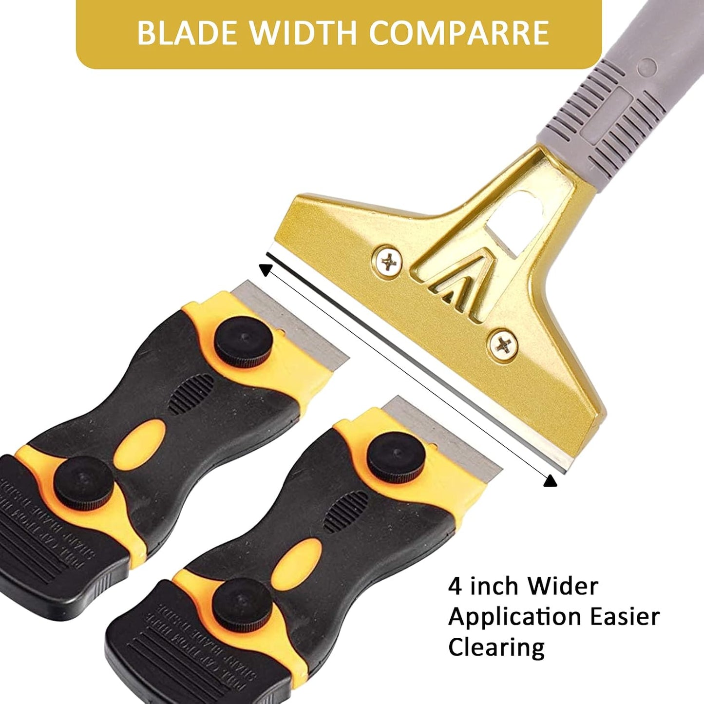 Razor Blade Scraper,Floor Scraper Tool with 20PCS Extra Blades,Paint Scraper Ideal for Cleaning Stove Top,Windows,Glass,Tiles,Wall,Labels.(4 in,Metal) | Heavy-duty,Reinforced aluminum alloy head with a steel shaft