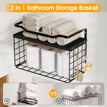 Towel Racks for Bathroom,Towel Rack Wall Mounted, 6 Tier Rolled Or Folded Towel Holder with Floating Shelves, Bathroom Towel Holder for Bath, Hand Towels,Metal and Wood