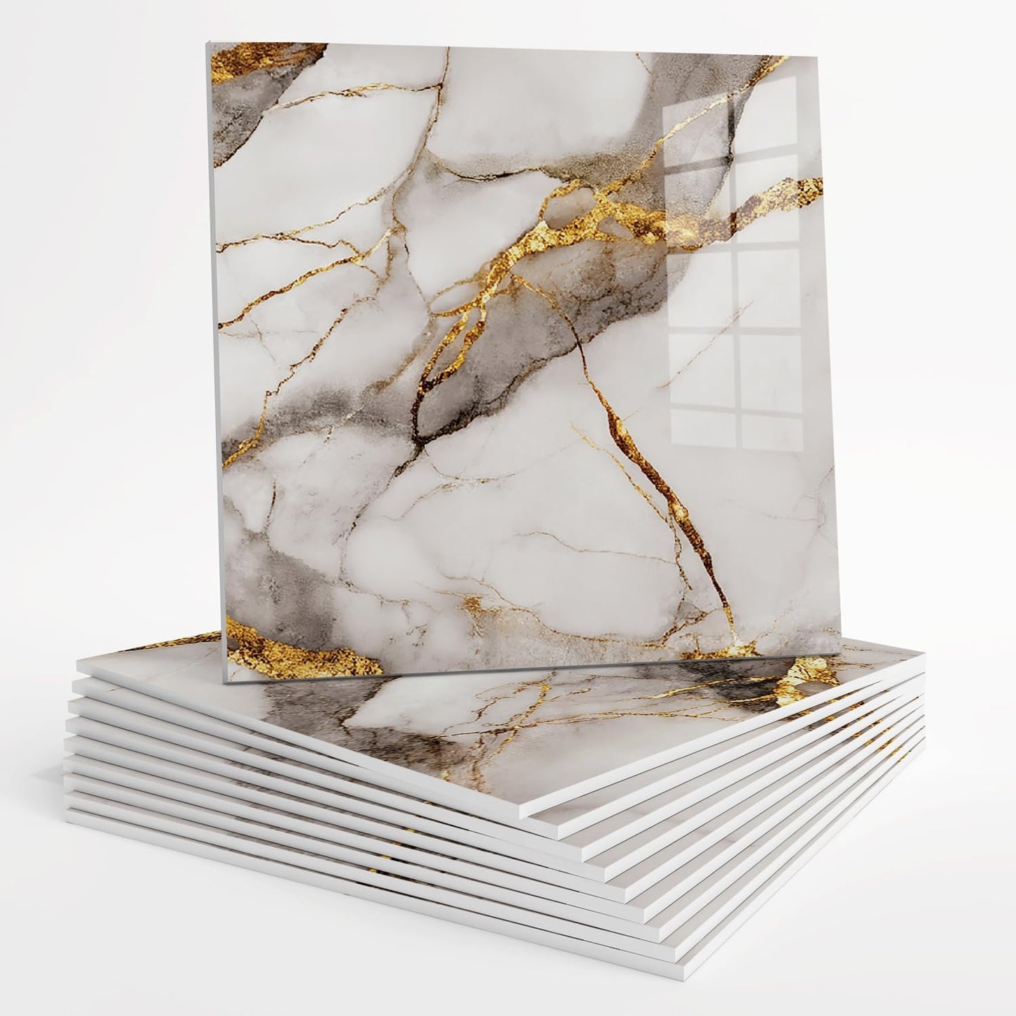 10pcs Peel and Stick Tile Shower Waterproof Marble Tiles Wall Panels, 11.8"x11.8" Self-Adhesive Backsplash Tile, PVC Wall Panels Shower Tiles for Home Bathroom, Kitchen, Living Room Blue
