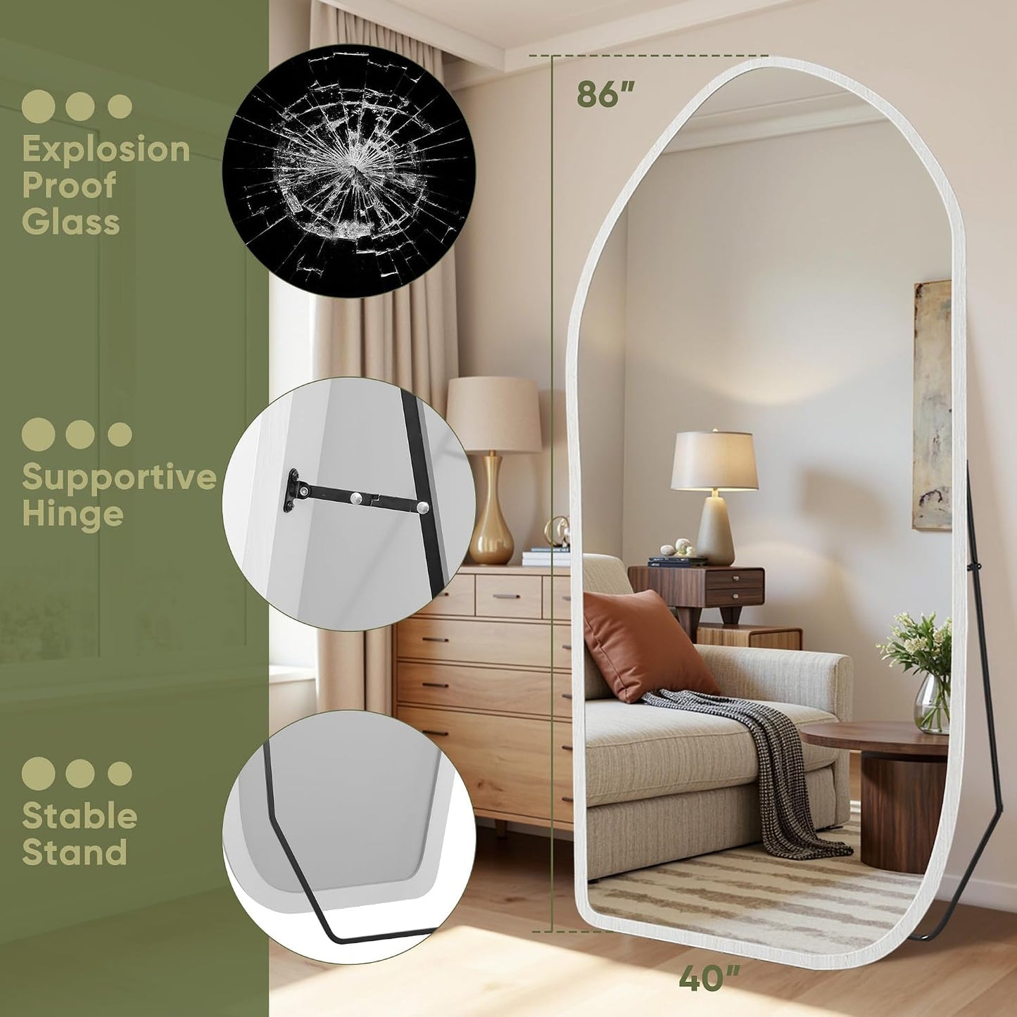 Suidia Full Length Mirror, Oversized Floor Mirror with Solid Wood Frame, Large Standing Mirror for Bedroom Living Room, Wood Art Style, Dark Walnut, 74" L x 32" W