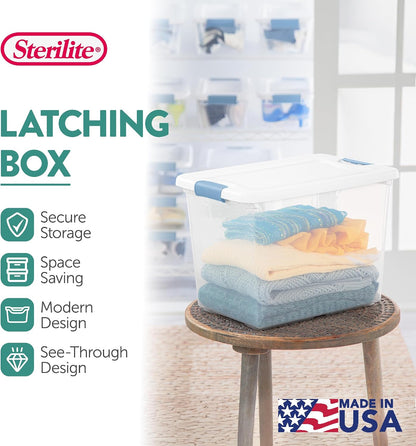 Sterilite 4-Pack 56 Quart Wheeled Latching Box, Underbed Clear Plastic Storage Organizer - Under Bed Rolling Container Bin with Lid and Wheels for Home or Dorm Bedrooms and Closets