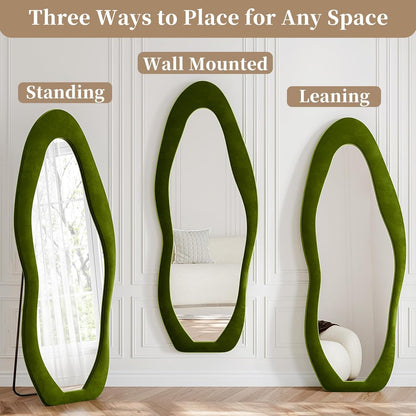 71"x32" Flannel Full Length Mirror, Arched Mirrors Full Length with Stand, Flannel Floor Mirror for Bedroom and Living Room, Full Body Mirror Hanging or Leaning, White