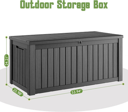 Outdoor Storage Box, 45 Gallon Deck Box with Lockable Lid, Waterproof Resin Storage Bin for Cushions, Garden Tools, Patio Furniture, Grey