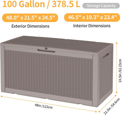 DRATO 180 Gallon Outdoor Storage Box, Large Waterproof Deck Box, Lockable Resin Storage Container with Reinforced Support for Patio Cushions, Garden Tools, UV-Resistant Outdoor Chest（Black，180 Gallon）