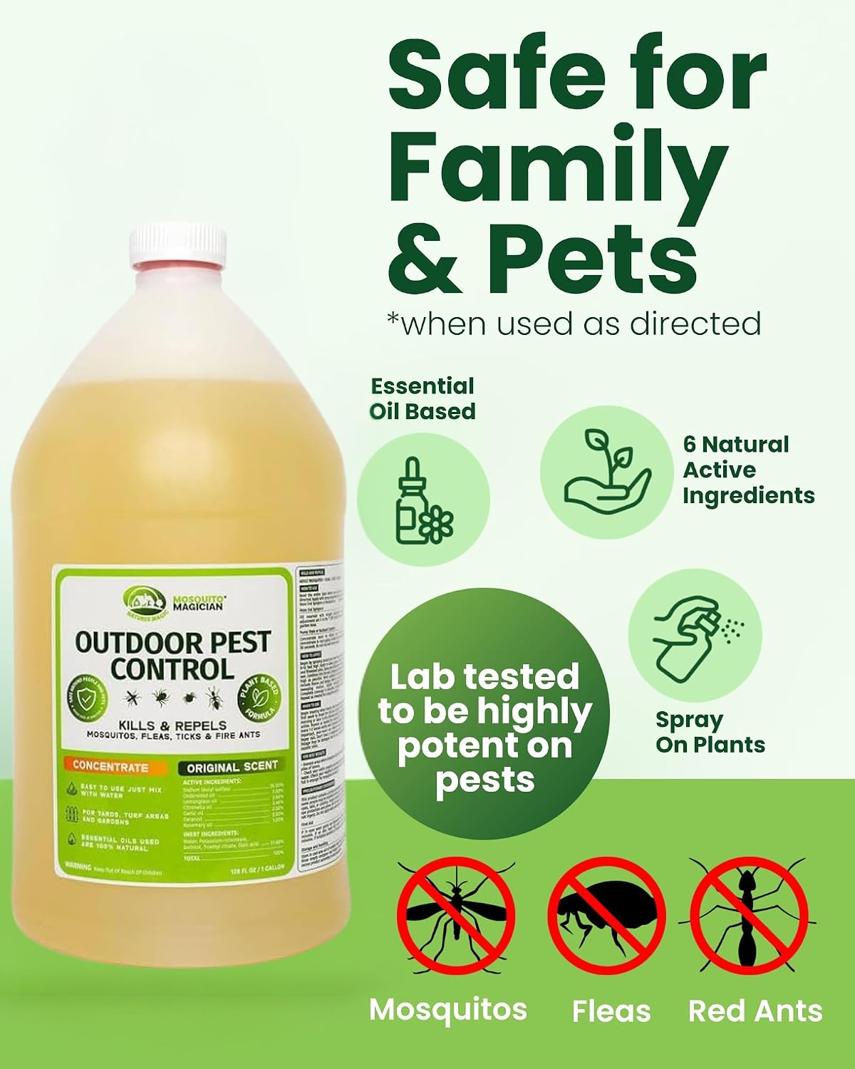 Mosquito Magician Liquid Concentrate – Kills Mosquitoes, Fleas & Fire Ants, Repels and Prevents Ticks – Essential Oil Yard Treatment Spray – Use with Sprayers, Foggers & Misting Systems – 32 oz, Mint