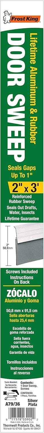 Frost King A79WHA Premium Aluminum and Reinforced Rubber Door Sweep 2-Inch by 36-Inch, White