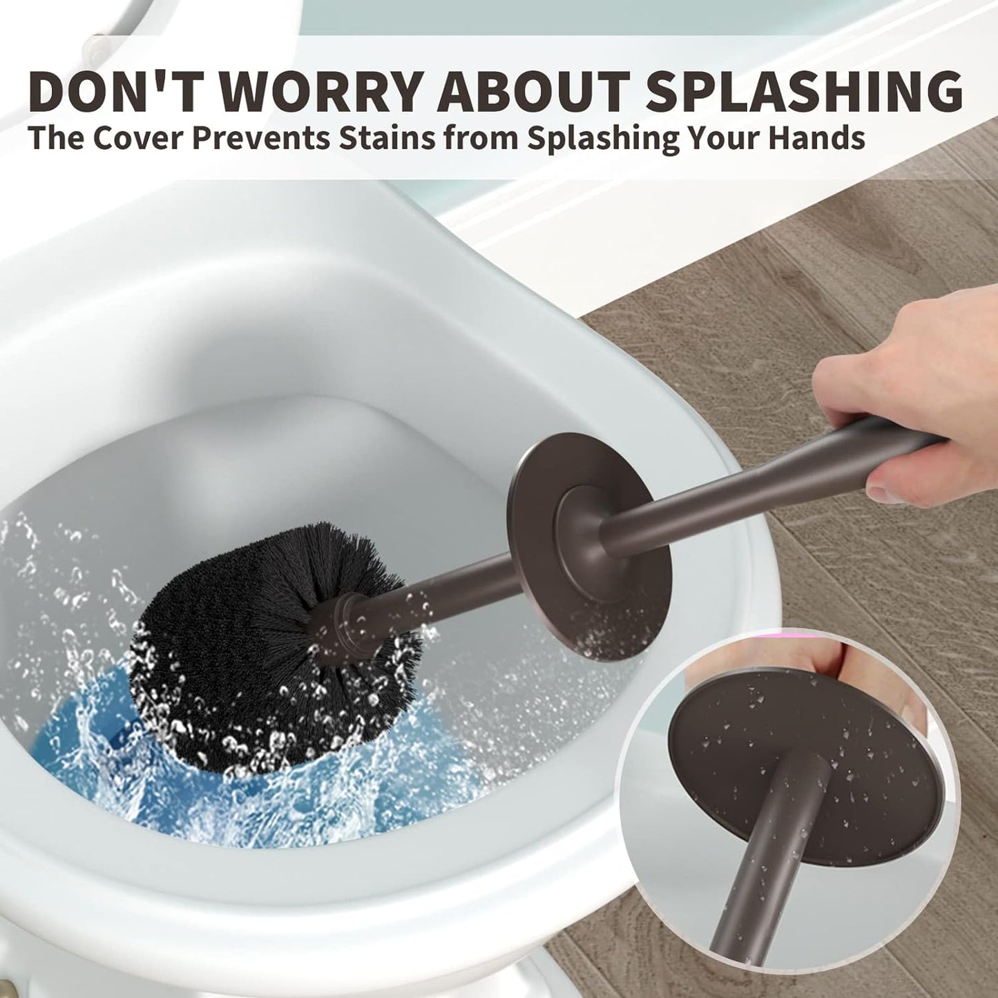 Toilet Brush, Toilet Bowl Brush with Extra Long Handle Durable Bristles Toilet Scrubber and Covered Holder for Toilet Brush Set for Bathroom Cleaning (Black, 1 Set)