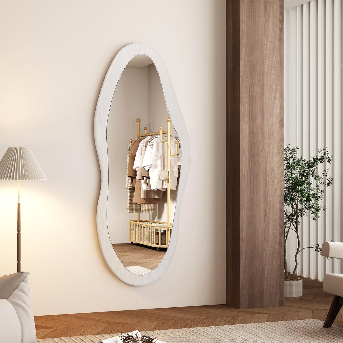 AAZZKANG Irregular Wall Mirror Full Length Black Wood Framed Large | 47"x20" Asymmetrical Full Body Mirrors for Bedroom Living Room Entryway