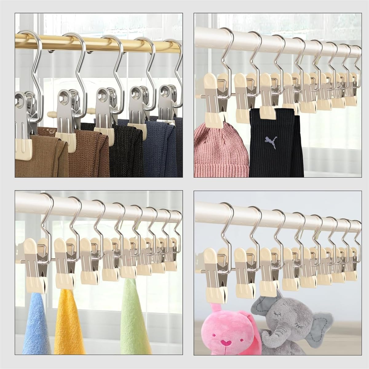 20 Pack Clothes Haning Clips with Hooks, Multi Function Clip Hooks, Laundry Hanging Hooks Clips, Closet Hangers, Boot Clips, Sock Clips, Hat Clips, Glove Clips, Trouser Clips, Towel Pins