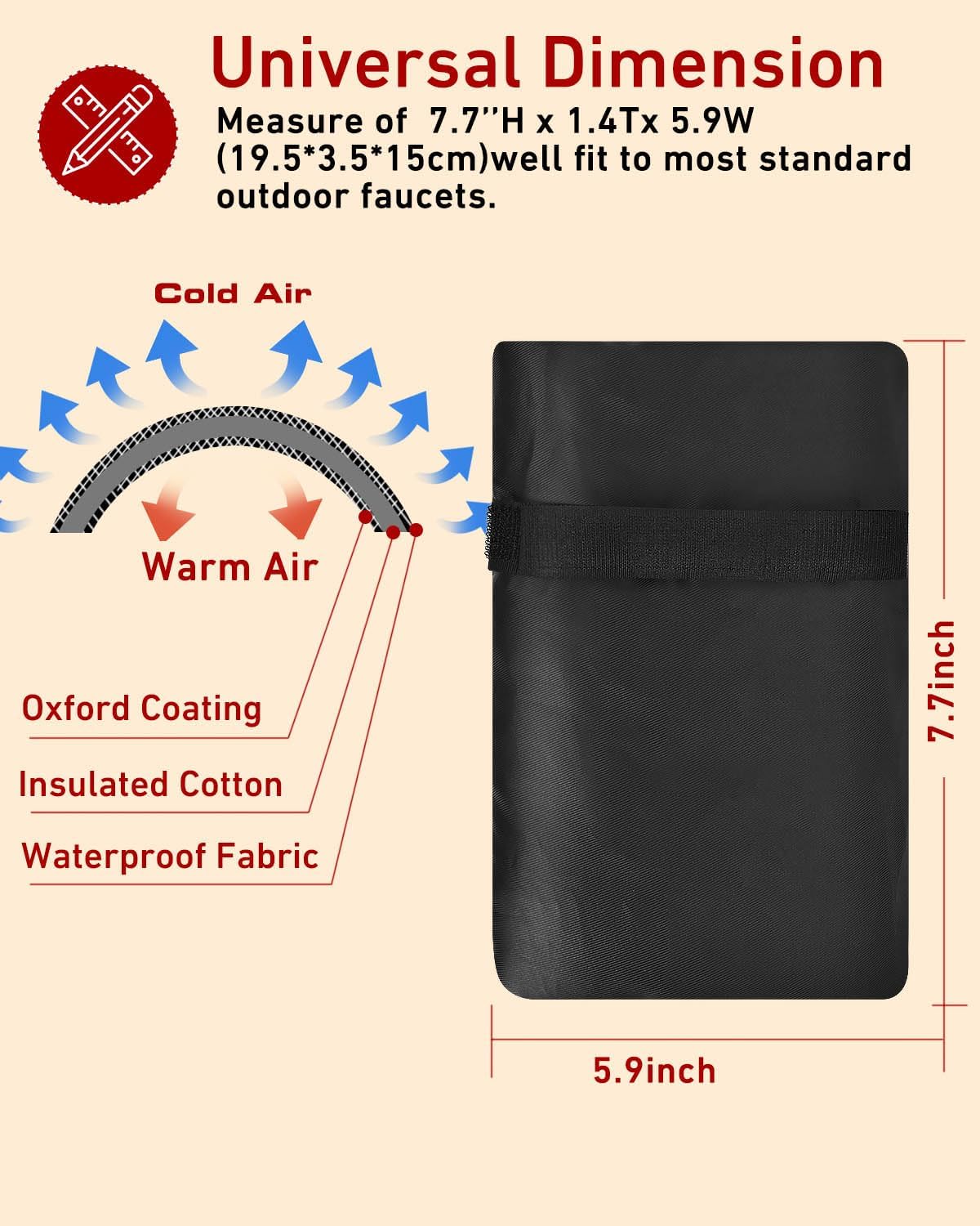 Outdoor Faucet Covers for Winter Freeze Protection - 2 Pack, Thickened Insulated Pipe Covers for Outside, Yard Maintenance Must Haves Waterproof Spigot Covers, 7.7" H x 5.9" W, Black（Reflective