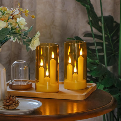 3 in 1 Flameless Taper Short Candles with 10 Key Remote Control and Timer, Battery Operated Pack of 2 LED Acrylic 3" x6" Grey Pillar Flickering Warm Light