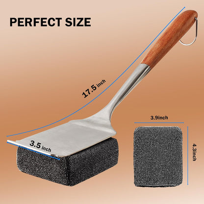 GrillChef Bristle Free Grill Brush, BBQ Steam Cleaning Brush with 2 Replacement Heads, Extra Long Wood Handle, Safe Grill Cleaner for Outdoor Grills, Gift Box Design for Dad Men