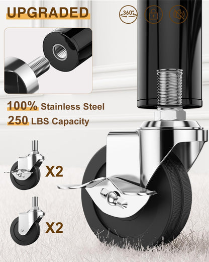 Upgraded 100% Stainless Steel Clothing Rack Load 760LBS, Heavy Duty Clothes Racks with Larger & Sturdy Wheel, Extendable & Adjustable Rolling Garment with Shelves for Hanging Portable Closet Rack