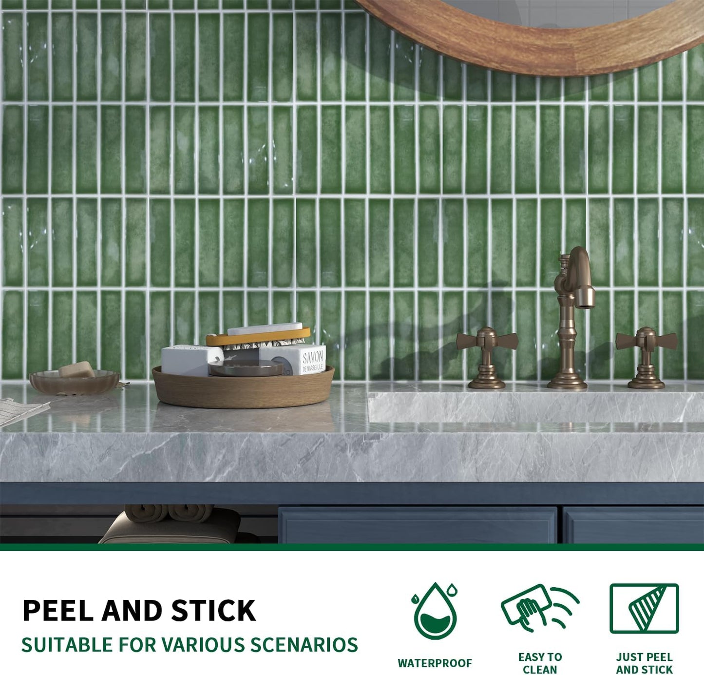 10 Sheet Peel and Stick Backsplash Tile for Kitchen, 12” x 12” Self Adhesive Glossy Vinyl Wall Subway Tiles Waterproof No Residual for Bathroom Fireplace, White with Gray Grout