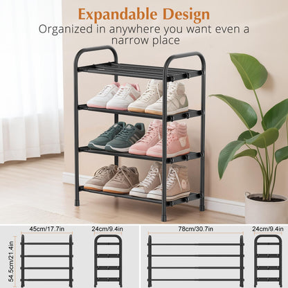 INSMART 3-Tier Expandable Shoe Rack, Stackable and Adjustable Shoes Organizer Storage Shelf, Sturdy and Durable Metal Structure Free Standing Shoe Rack for Closet Entryway Doorway