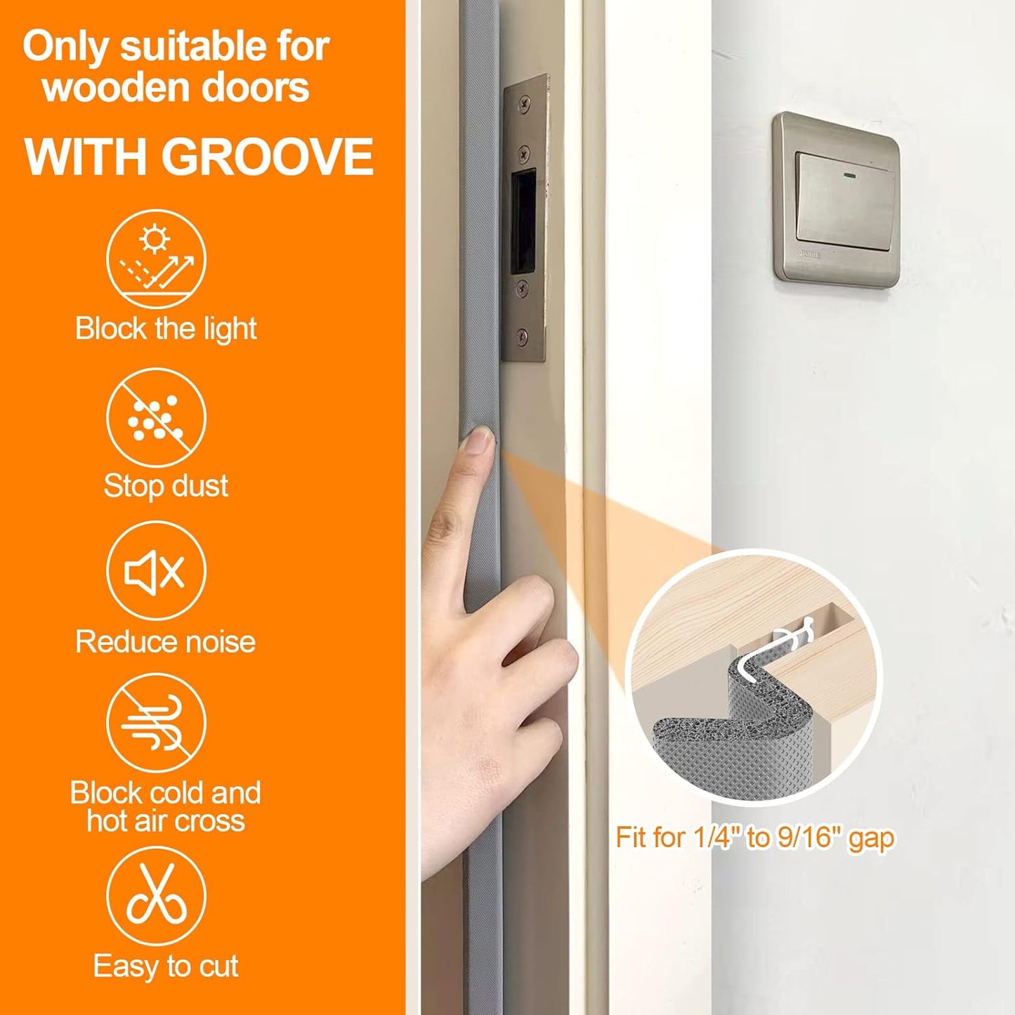 40FT Kerf V‑Shaped Weather Stripping Door Seal, Press‑in Seal for Pre‑Cut Slot Doors, Not Self‑Adhesive, Soundproof Draft Blocker for Exterior Front Doors, Fits Large Gaps, Easy DIY Install (White)