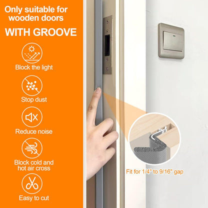 40FT Kerf V‑Shaped Weather Stripping Door Seal, Press‑in Seal for Pre‑Cut Slot Doors, Not Self‑Adhesive, Soundproof Draft Blocker for Exterior Front Doors, Fits Large Gaps, Easy DIY Install (White)