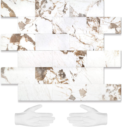 STICKGOO 10-Sheet Subway Tile Peel and Stick Backsplash, Seamless Design Polished Eurasia Beige Kitchen Backsplash Wall Tiles, Glossy Surface Waterproof Stick on Tile for Bathroom, RV, Fireplace