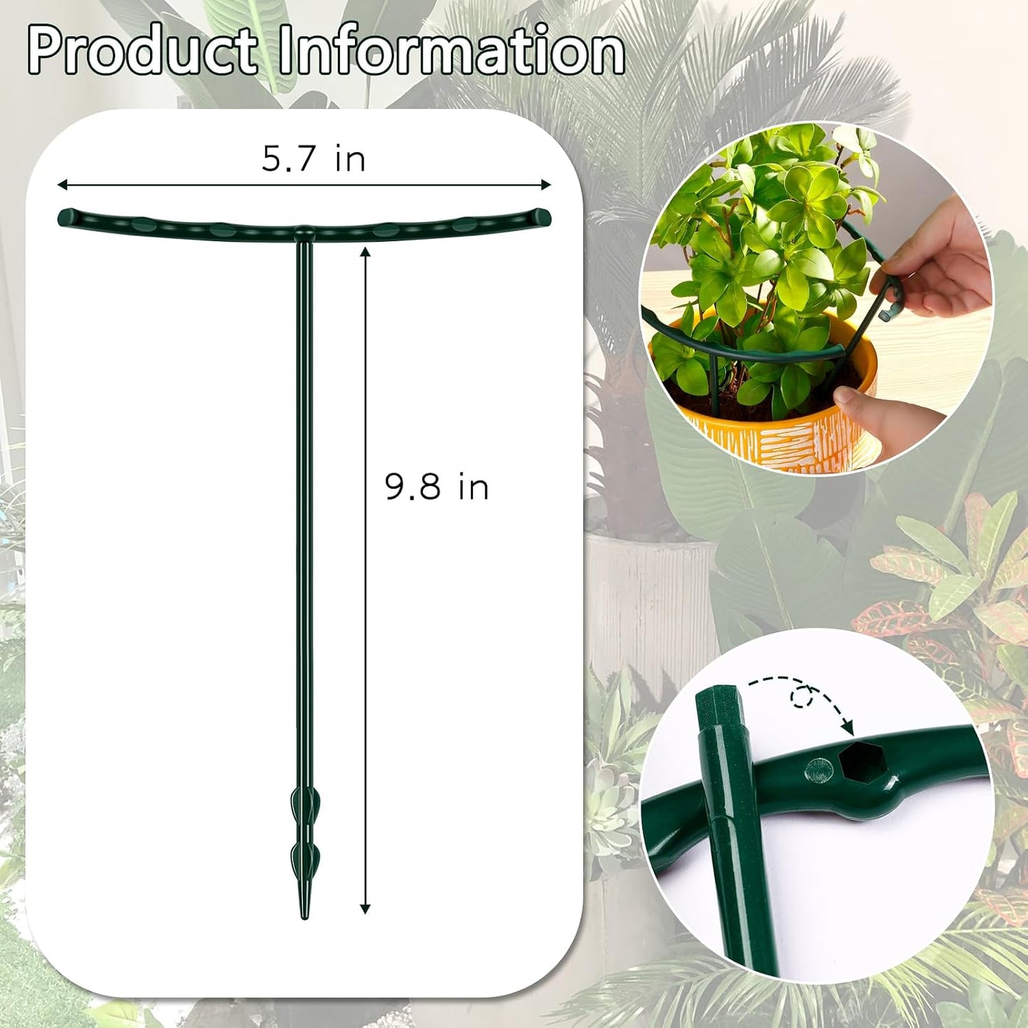 Mwellewm 10 Pack Plant Support Plant Stakes Metal Half Round Search Support Ring Small Plastic Cage Holder Short Stem Flower Pot Climbing Trellis for House Flower Vegetable Indoor Leafy(5.7 x 5.9nch)
