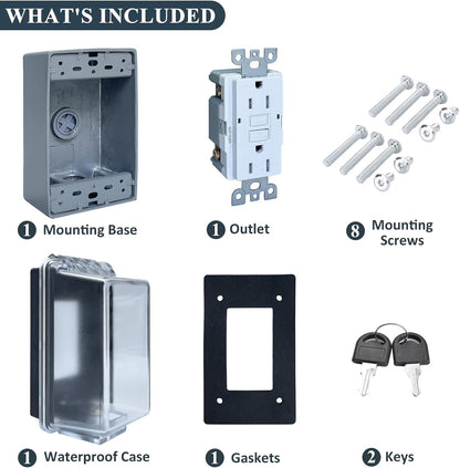 Universal Weatherproof Electrical Outlet Cover with Lock, Baby Proof Outlet Lock Box, Fits Most 2.6 "H x 2.56 "W or Smaller Plugs, Clear Outlet Waterproof Cover Box Fit for Outdoor In-Use