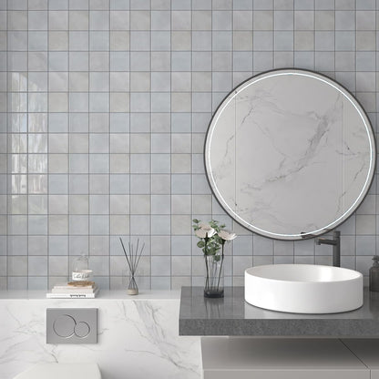 CHIHUT 6 Sheets 12"x12" Glossy Grey Concrete Checkered Peel and Stick Backsplash Tiles Waterproof Heat Resistant Self Adhesive Vinyl Wall Tiles for Kitchen Bathroom Laundry Room Renter Friendly Tiles