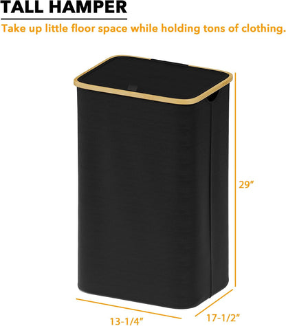 SpaceAid Double Laundry Hamper 2 Section with Lid and Removable Laundry Bags, 160L Clothes Basket with Bamboo Handles, Large Collapsible Hamper for Bedroom, Bathroom, Dorm, Laundry Room - White