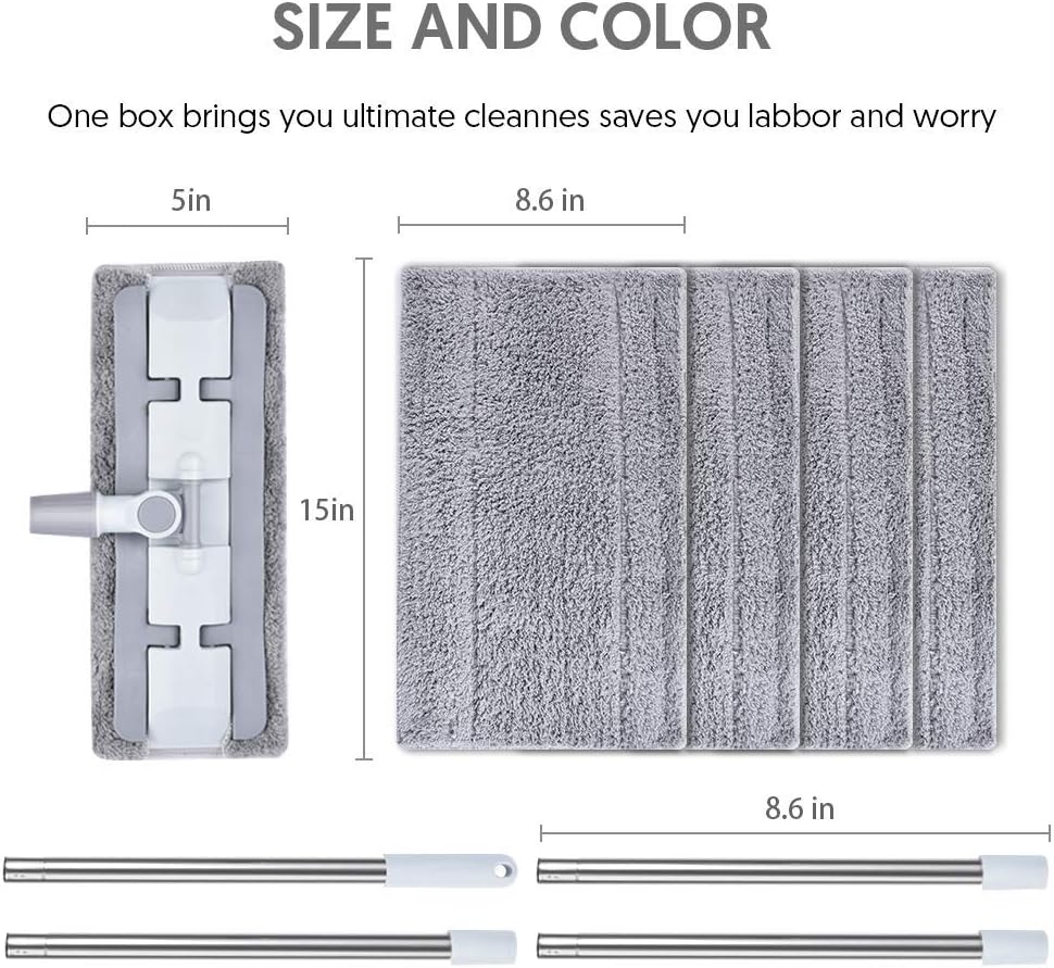HOMTOYOU Microfiber Hardwood Floor Mop with 4 Washable Pads, 360 Rotation Dust Flat Mop with Ultra Long Stainless Steel Handle for Home/Office Floor Cleaning