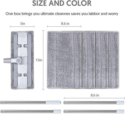 HOMTOYOU Microfiber Hardwood Floor Mop with 4 Washable Pads, 360 Rotation Dust Flat Mop with Ultra Long Stainless Steel Handle for Home/Office Floor Cleaning