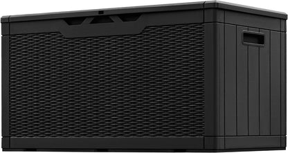 Greesum 110 Gallon Outdoor Storage Box with Lockable Lid, All-Weather for Patio Furniture, Pool Supplies & Garden Tools, Waterproof, UV-Resistant Large Deck Box, Dark Black