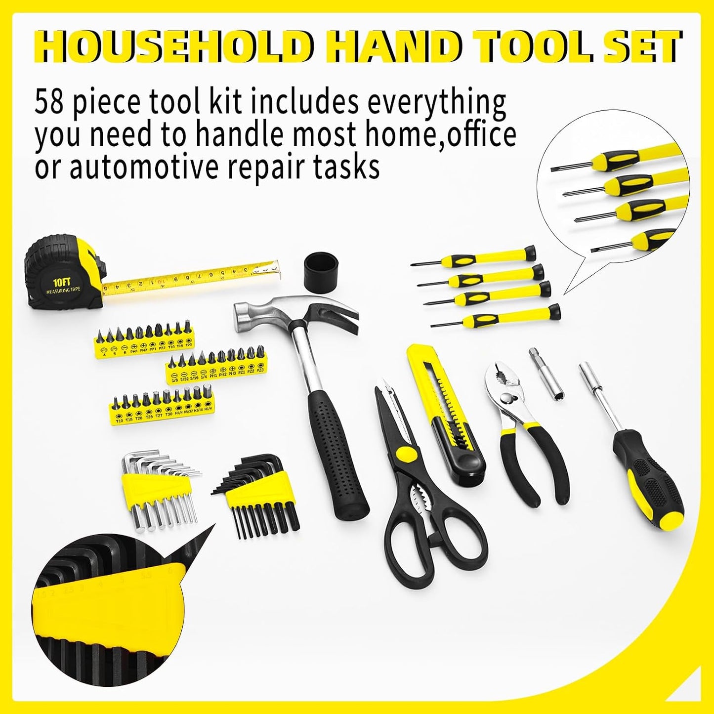 144-Piece General Household Hand Tool Kit with Plastic Toolbox Pink | Basic General Hand Tool Kit, Household Tool Set, for Home Repair, Office & College Dormitory Use, Daily Use for Women